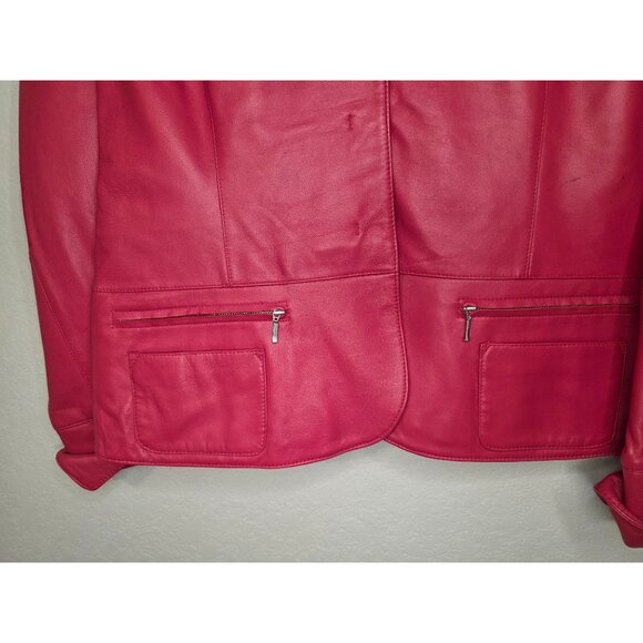 i.e. Pink Buttery Leather Jacket With Zipper Pockets & Notched Lapel Large to XL - Picture 11 of 12